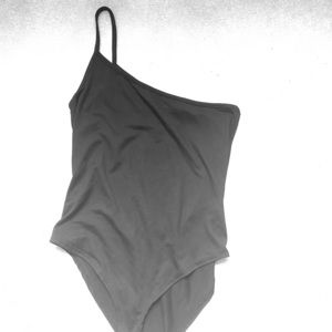 One shoulder black body suit